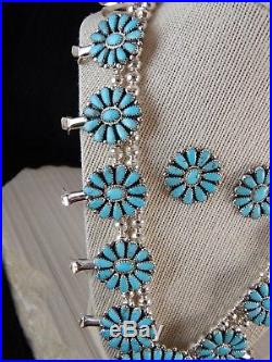 Navajo Squash Blossom with Earrings Sterling Silver & Turquoise Zeita Begay