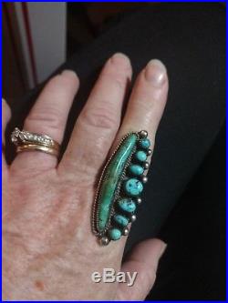 Navajo Sterling Silver 7 blue Matrix & Royston long Turquoise Vintage Ring 9