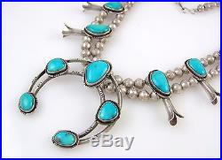 Navajo Sterling Silver & Blue Turquoise Squash Blossom Necklace KEITH JAMES RS