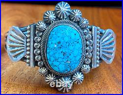 Navajo Sterling Silver Bracelet Kingman Turquoise By Leon Martinez