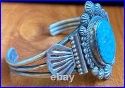 Navajo Sterling Silver Bracelet Kingman Turquoise By Leon Martinez