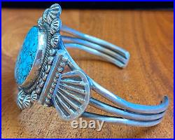 Navajo Sterling Silver Bracelet Kingman Turquoise By Leon Martinez