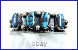 Navajo Sterling Silver Bracelet with4 High-Grade Bisbee Turquoise c1960s 7 wrist