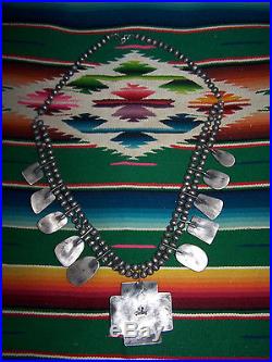 Navajo Sterling Silver CROSS PATH Turquoise Spiny Oyster Squash Blossom Necklace