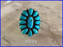 Navajo Sterling Silver Cluster Ring With Kingman Turquoise Size 7-Signed