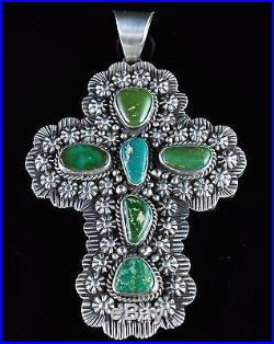 Navajo Sterling Silver Cross Pendant Stone Mountain Turquoise By Donovan Cadman