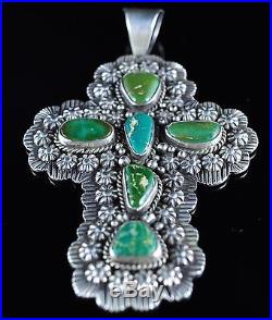 Navajo Sterling Silver Cross Pendant Stone Mountain Turquoise By Donovan Cadman