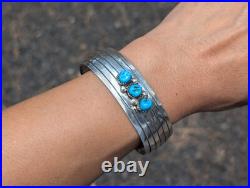 Navajo Sterling Silver Cuff Bracelet Kingman Turquoise Handmade Jewelry Sz 7in Navajo Sterling Silver Cuff Bracelet Kingman Turquoise Handmade Jewelry Sz 7in