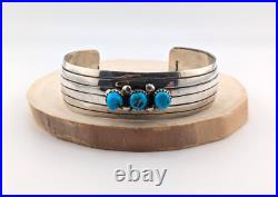 Navajo Sterling Silver Cuff Bracelet Kingman Turquoise Handmade Jewelry Sz 7in Navajo Sterling Silver Cuff Bracelet Kingman Turquoise Handmade Jewelry Sz 7in