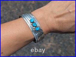 Navajo Sterling Silver Cuff Bracelet Kingman Turquoise Handmade Jewelry Sz 7in Navajo Sterling Silver Cuff Bracelet Kingman Turquoise Handmade Jewelry Sz 7in