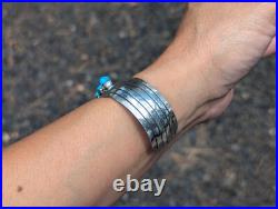 Navajo Sterling Silver Cuff Bracelet Kingman Turquoise Handmade Jewelry Sz 7in Navajo Sterling Silver Cuff Bracelet Kingman Turquoise Handmade Jewelry Sz 7in