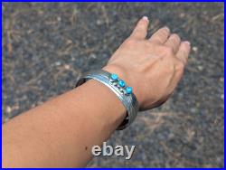Navajo Sterling Silver Cuff Bracelet Kingman Turquoise Handmade Jewelry Sz 7in Navajo Sterling Silver Cuff Bracelet Kingman Turquoise Handmade Jewelry Sz 7in