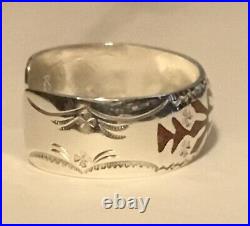 Navajo Sterling Silver Cuff Bracelet Turquoise Coral Sunrise Inlay Rose Castillo