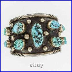 Navajo Sterling Silver Heavy Kingman Turquoise Cuff Bracelet Signed WOW 116 G