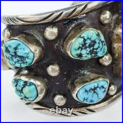 Navajo Sterling Silver Heavy Kingman Turquoise Cuff Bracelet Signed WOW 116 G