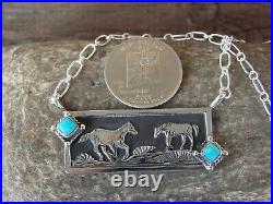 Navajo Sterling Silver Horse & Turquoise Link Necklace by Delgarito