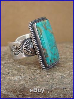 Navajo Sterling Silver Kingman Turquoise Ring, Adjustable Size 8! Virgil Begay