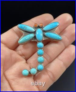 Navajo Sterling Silver Native American Turquoise Dragonfly Pendant Brooch Signed