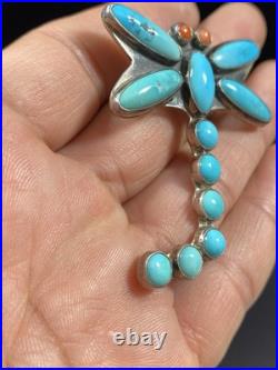 Navajo Sterling Silver Native American Turquoise Dragonfly Pendant Brooch Signed