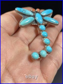 Navajo Sterling Silver Native American Turquoise Dragonfly Pendant Brooch Signed