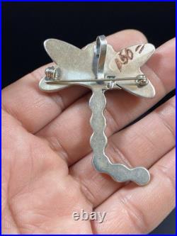 Navajo Sterling Silver Native American Turquoise Dragonfly Pendant Brooch Signed