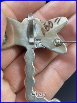 Navajo Sterling Silver Native American Turquoise Dragonfly Pendant Brooch Signed