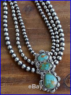 Navajo Sterling Silver Navajo Pearls And Green Turquoise Statement Necklace