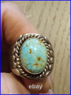 Navajo Sterling Silver Oval Royston Turquoise Ring Size 8 1/4 8.25