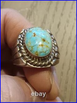 Navajo Sterling Silver Oval Royston Turquoise Ring Size 8 1/4 8.25