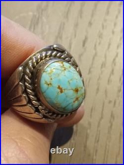 Navajo Sterling Silver Oval Royston Turquoise Ring Size 8 1/4 8.25