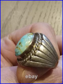 Navajo Sterling Silver Oval Royston Turquoise Ring Size 8 1/4 8.25
