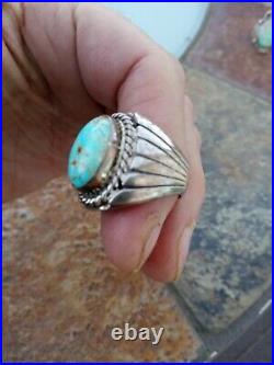 Navajo Sterling Silver Oval Royston Turquoise Ring Size 8 1/4 8.25