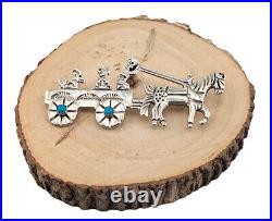 Navajo Sterling Silver Pin Jewelry, Horse-drawn 3D Turquoise Southwest Jewelry Navajo Sterling Silver Pin Jewelry, Horse-drawn 3D Turquoise Southwest Jewelry