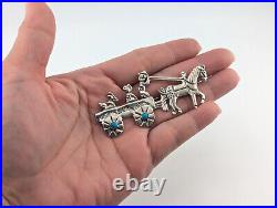 Navajo Sterling Silver Pin Jewelry, Horse-drawn 3D Turquoise Southwest Jewelry Navajo Sterling Silver Pin Jewelry, Horse-drawn 3D Turquoise Southwest Jewelry