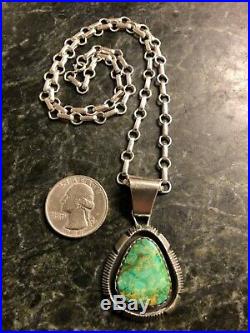 Navajo Sterling Silver Quality Royston Turquoise Pendant Necklace P Sanchez 925