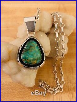 Navajo Sterling Silver Quality Royston Turquoise Pendant Necklace P Sanchez 925