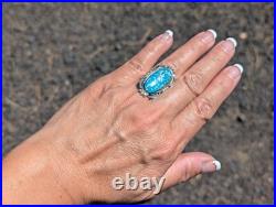 Navajo Sterling Silver Ring Turquoise Native American Jewelry Size 7.5