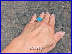 Navajo Sterling Silver Ring Turquoise Native American Jewelry Size 7.5