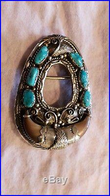 Navajo Sterling Silver Turquoise Belt Buckle by P SPENCER