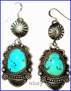 Navajo Sterling Silver & Turquoise Button Concho Dangle EarringsRichard C. Jim