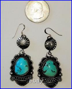 Navajo Sterling Silver & Turquoise Button Concho Dangle EarringsRichard C. Jim