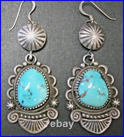 Navajo Sterling Silver & Turquoise Button Concho Dangle EarringsRichard C. Jim