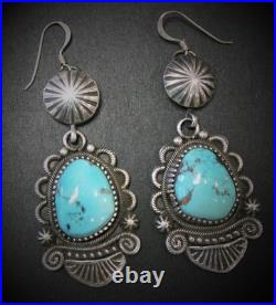 Navajo Sterling Silver & Turquoise Button Concho Dangle EarringsRichard C. Jim