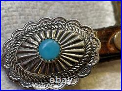 Navajo Sterling Silver Turquoise Concho Hatband 3/8W