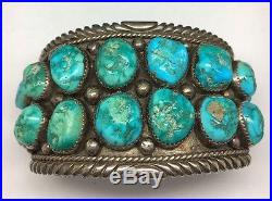 Navajo Sterling Silver Turquoise Cuff Bracelet Big/Heavy Signed LH
