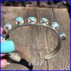 Navajo Sterling Silver Turquoise Cuff Bracelet By Chimney Butte Signed