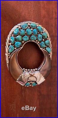 Navajo Sterling Silver & Turquoise & Faux Claws Belt Buckle