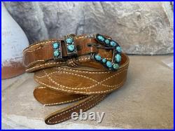 Navajo Sterling Silver Turquoise Heirloom Ranger Buckle Set With Belt Native VTG