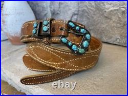 Navajo Sterling Silver Turquoise Heirloom Ranger Buckle Set With Belt Native VTG
