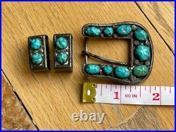 Navajo Sterling Silver Turquoise Heirloom Ranger Buckle Set With Belt Native VTG